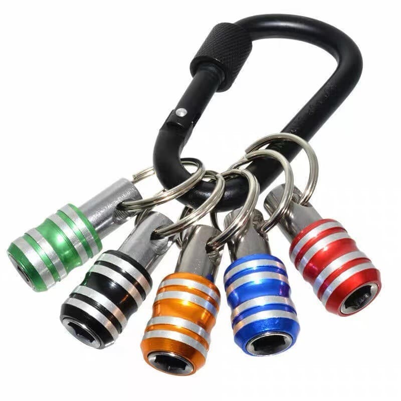 Black Color Keychain Extension Bar with Bit Holder Carabiner Set 1/4 Hex Shank Drill Bit Storage Extension Bar