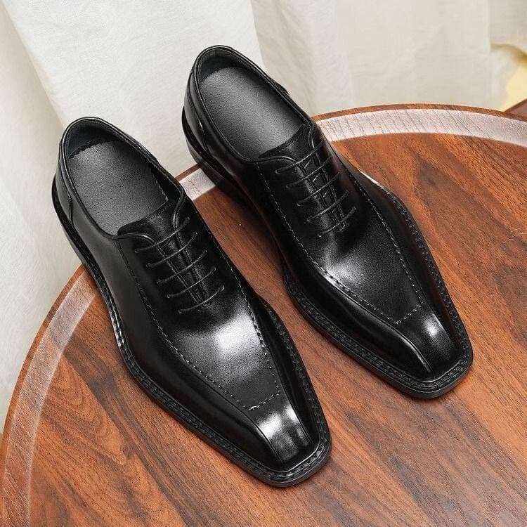 Commuter Men's Dress Shoes, Business Thick Sole Leather Shoes for Men, Trendy Pointed Toe Wedding Groom Shoes, British Style Casual Oxford Shoes