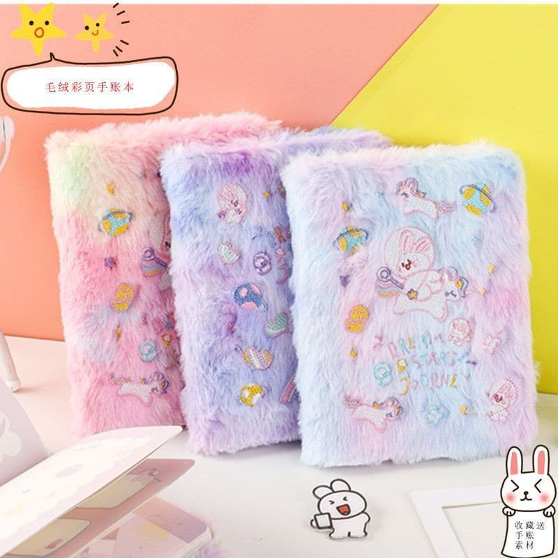 Plush notebook card book loose-leaf wool fabric folder rabbit fur creative children's cartoon cute notebook