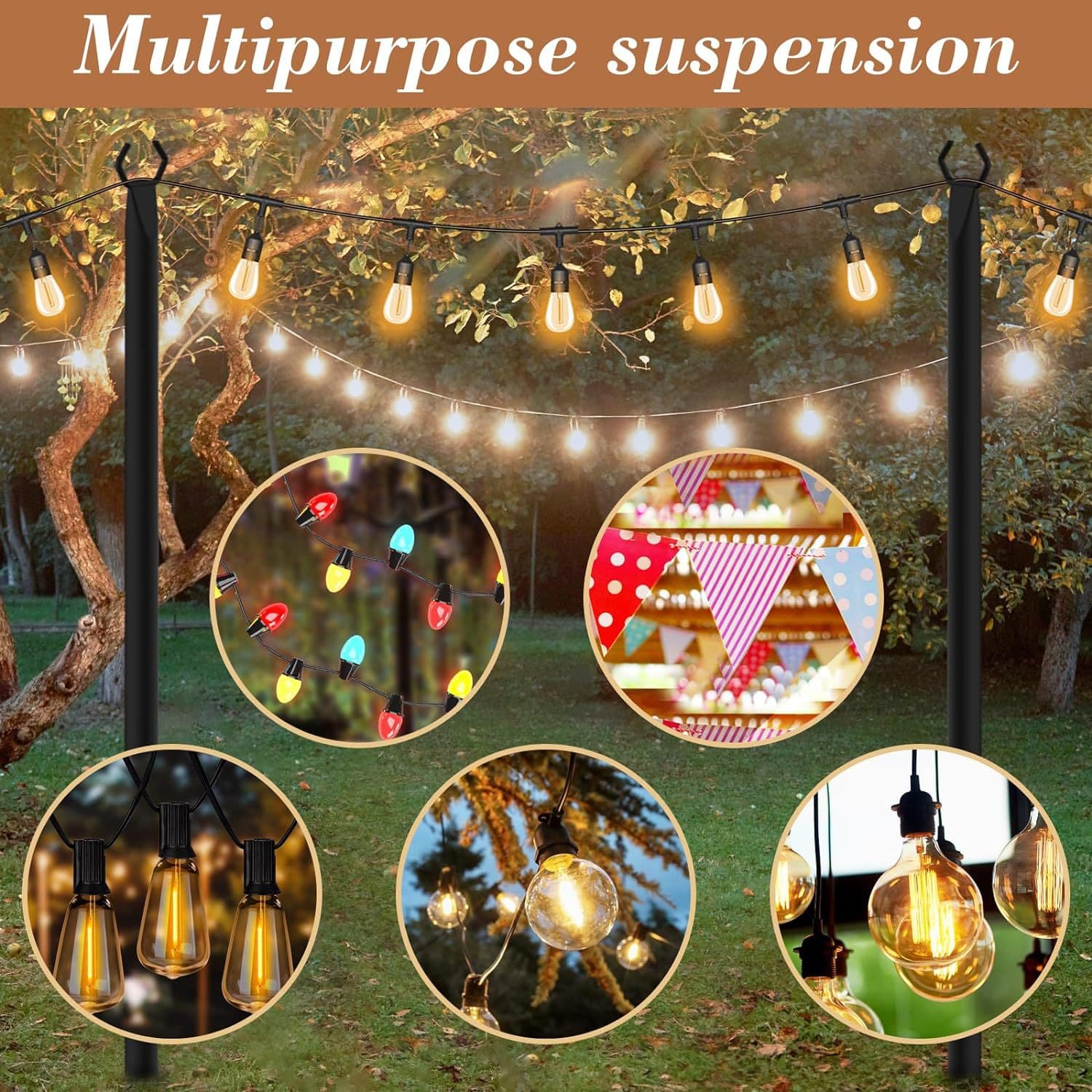 Outdoor Garden Courtyard Detachable 8-Section 25-28 Round Tube Outdoor Lamp Post Support Pole Road Light String Bracket