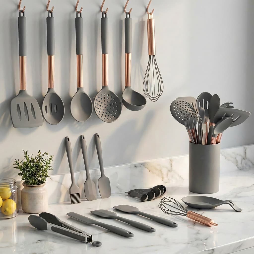 Food-Grade High-Temperature Silicone Kitchen Utensils 19-Piece Set Non-Stick Spatula Rice Spoon Cooking Spoon Kitchen Tools with Storage Container