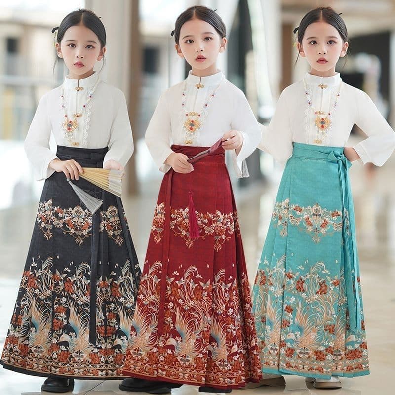 2026 New Horse Face Skirt Girls Chinese Style Ancient Costume Ming System Improved Tang Suit Children's Hanfu Girls Suit Daily
