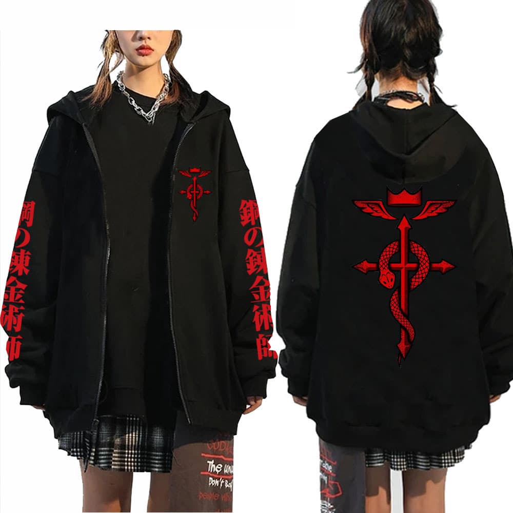Cross-border New Steel Alchemist Anime Cross Print Jacket Japanese Ins Loose Jacket for Men