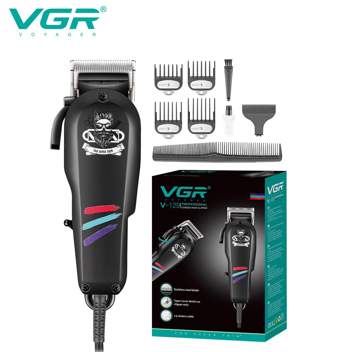 VGR129 Cross-border Corded Hair Clipper, High Power Electric Hair Trimmer for Barbershops, Electric Shaver