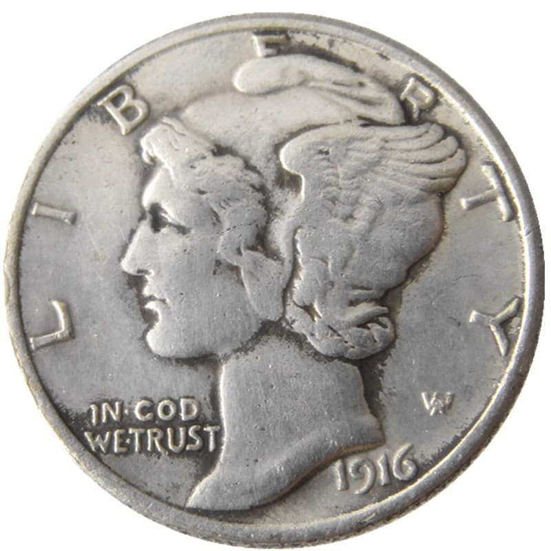 Vintage Replica P Version Mercury Dime Coin with Different Years, Brass Silver-Plated Material
