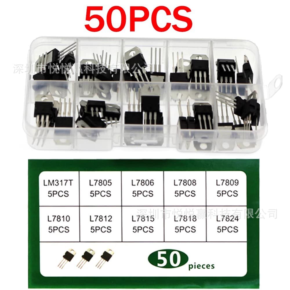 50PCS TO-220 Series Transistors, High Power Three-Terminal Voltage Regulator Transistors, 10 Specifications LM317T