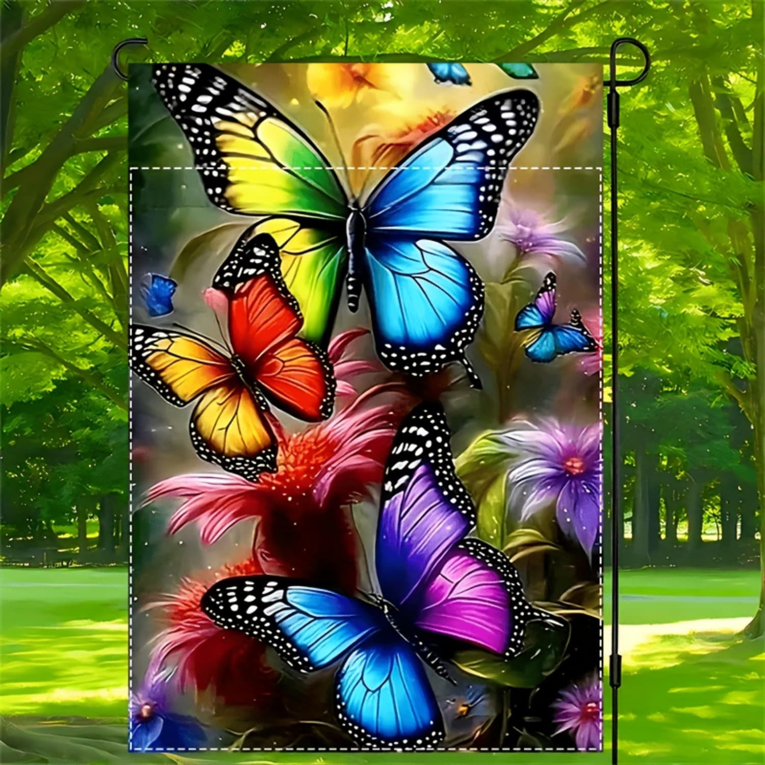 Temu Best-Selling Spring and Summer Colorful Floral Garden Flag Butterfly Plant Outdoor Garden Yard Decor