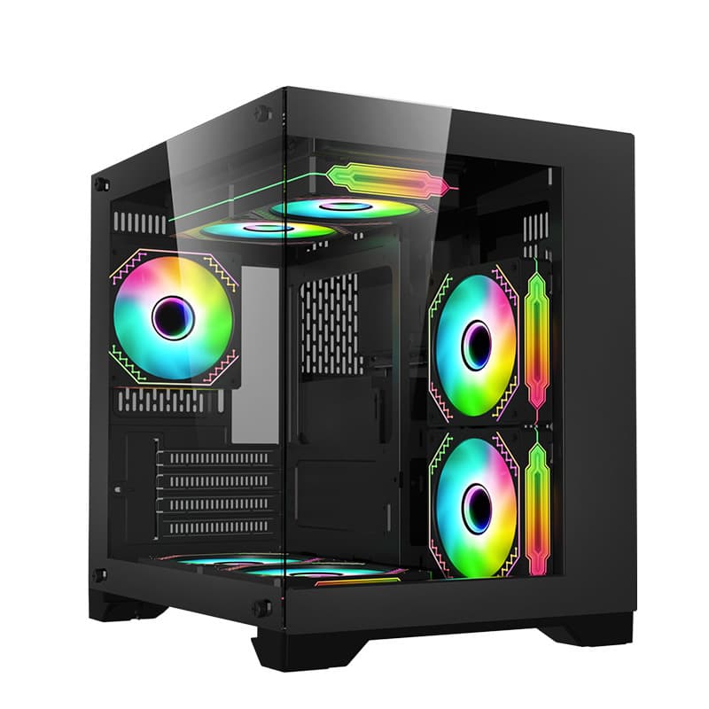 Wanja E-Sports Gaming PC Case Full Side-Transparent Panoramic View Mini Case Pillarless
