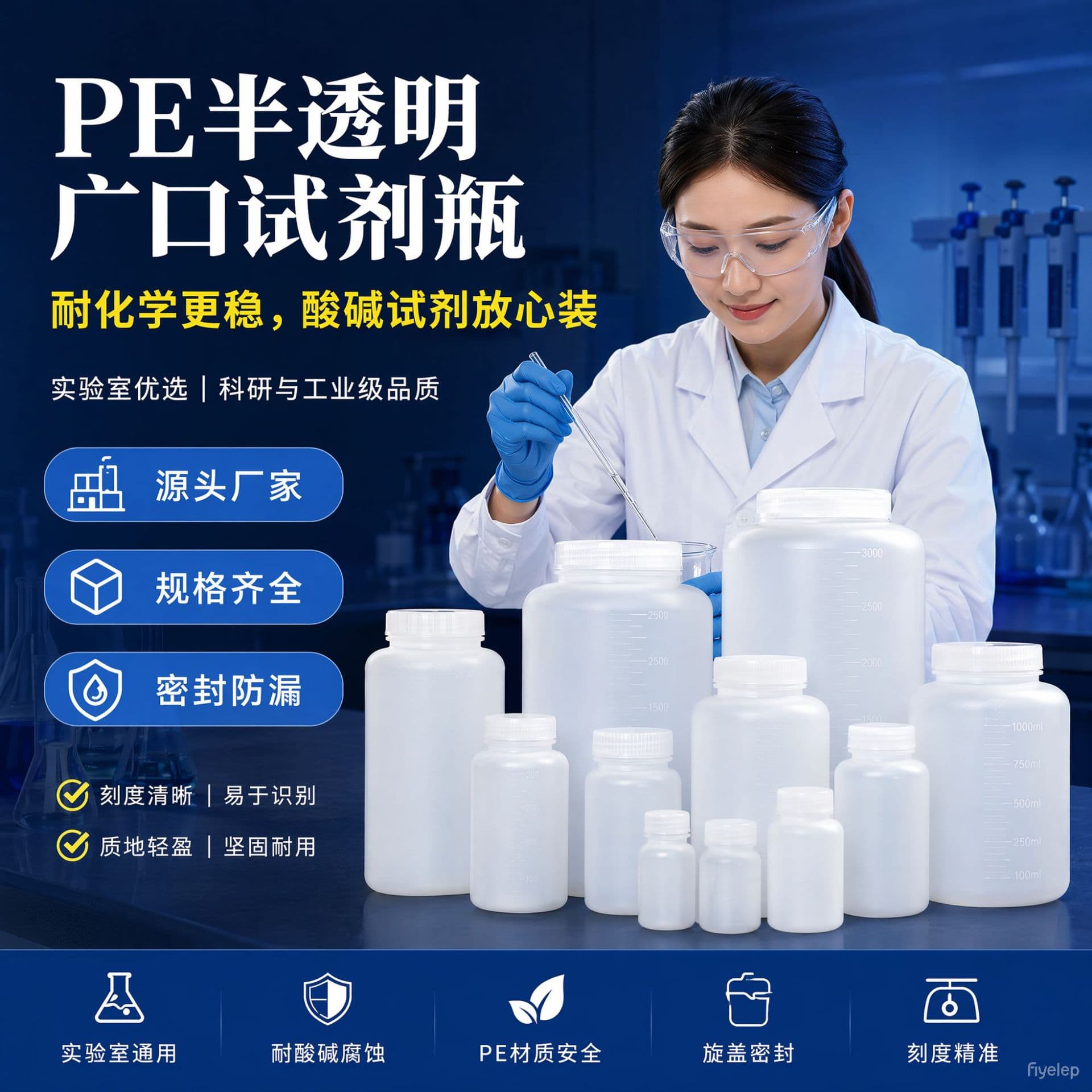 Wide-Mouth Plastic Bottle 30-3000 Narrow-Mouth Bottle Wide-Mouth Reagent Bottle Water-Based Bottle Sample Bottle Powder Dispensing Bottle Narrow-Neck