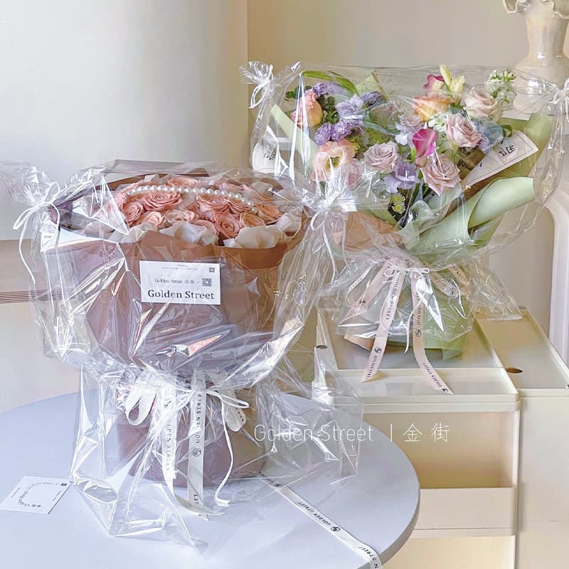 High Transparency Flower Bouquet Dust Cover Windproof Waterproof Packaging Protective Wrap Plastic Fresh-Keeping Film for Transporting Fresh Flowers Floral Arrangement