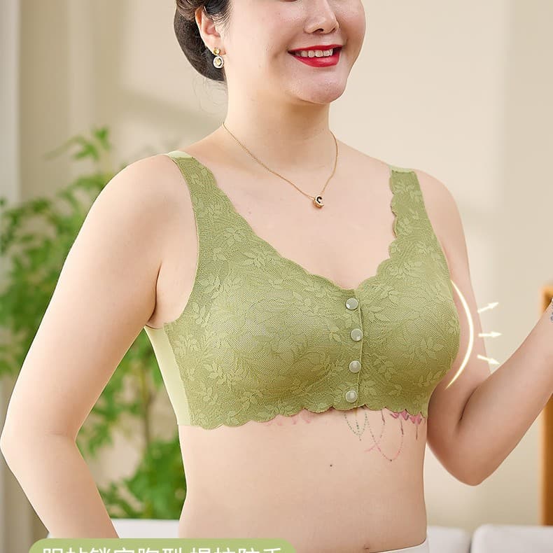 Front-Open Ice Silk Seamless Lifting Comfort Bra Lace Underwear Women Plus Size Push Up Anti-Sagging Bra