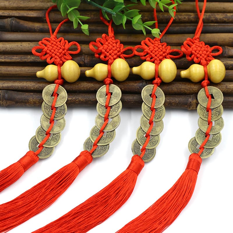 Wooden gourd Five Emperor Coins hanging piece, alloy Five Emperor Coins Chinese knot hanging ornament, door-to-door feng shui hanging piece manufacturer wholesale