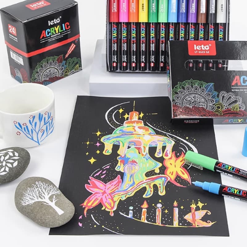 Leto Acrylic Marker Pen Elementary School Students Art Special Drawing Pen Head Lining Pen Water-Based Colored Pen Graffiti 24 Colors