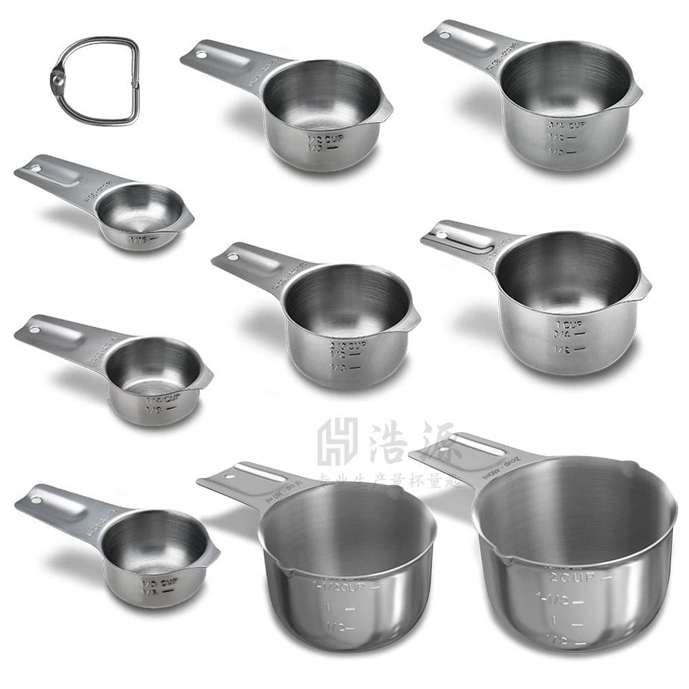 In Stock Direct Sale One-Piece Stainless Steel Measuring Cup 7-Piece 9-Piece Set Baking Measuring Cup Set with Scale Milk Powder Coffee Spoon