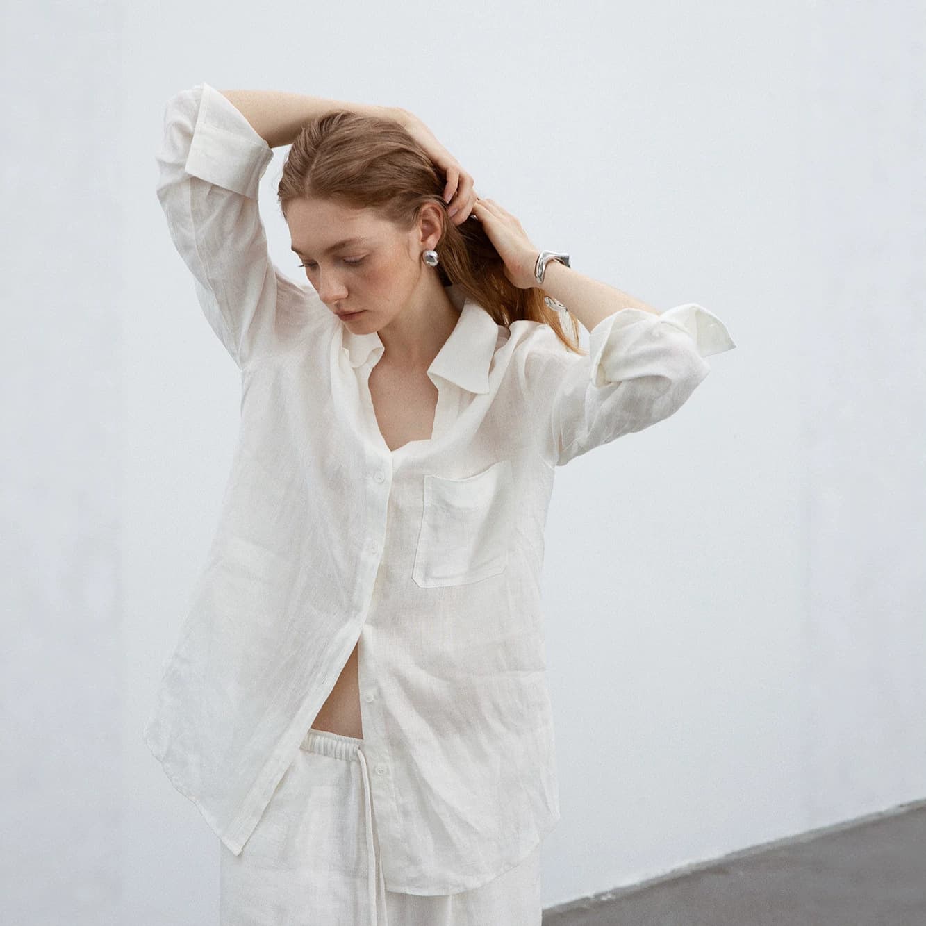 [High-Quality French Imported Dew-Retted Linen] Old Money Style V-Neck Linen Shirt + Elastic Waist Versatile Long Pants