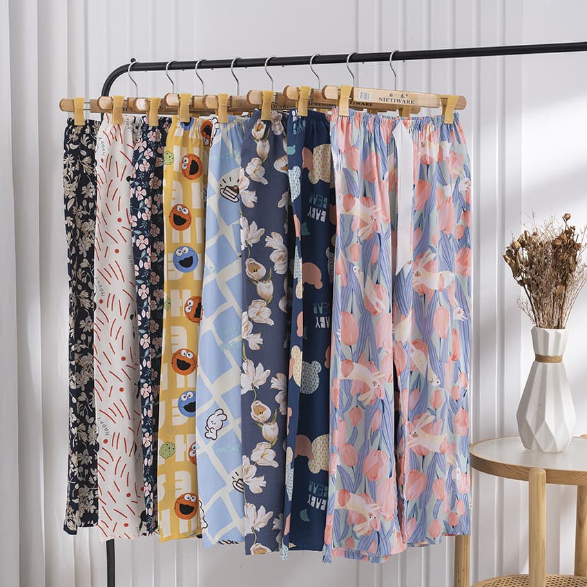S pajamas cotton silk women's summer large size loose trousers maternity pajamas women's pure human cotton thin wide leg length style single