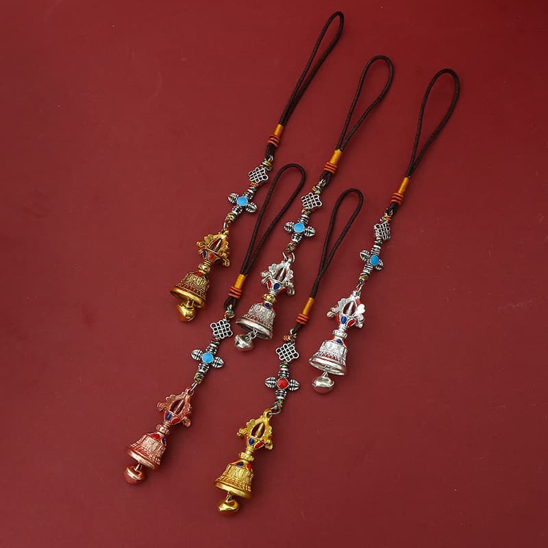 New Tibetan-style Alloy Two-tone Vajra Bell Vajra Rope Pendant Six-Syllable Mantra Car and Bag Dual-use Creative Cultural Play Accessory