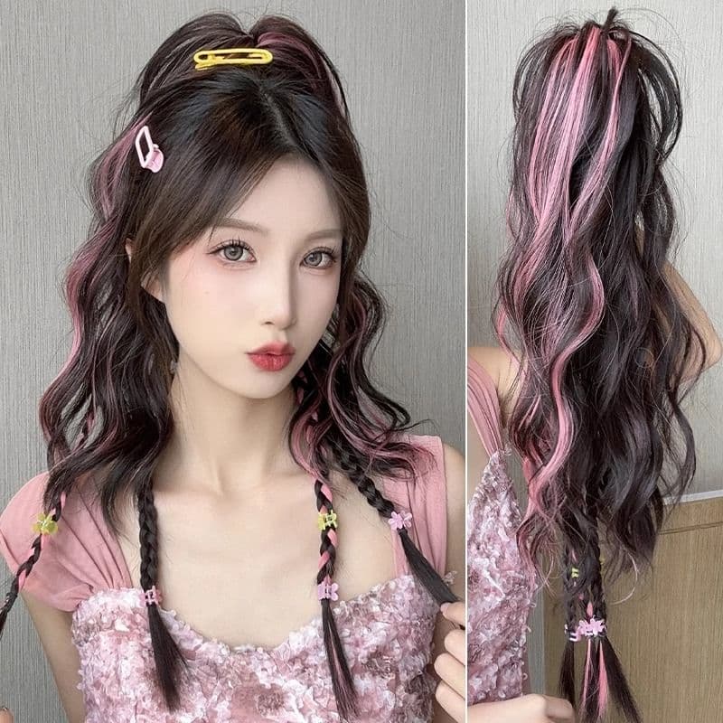 Clip-In Wig Braids, Spicy Girl Boxing Braids, Natural Dopamine Ponytail Highlights, Half-Tied Water Wave Double Ponytails