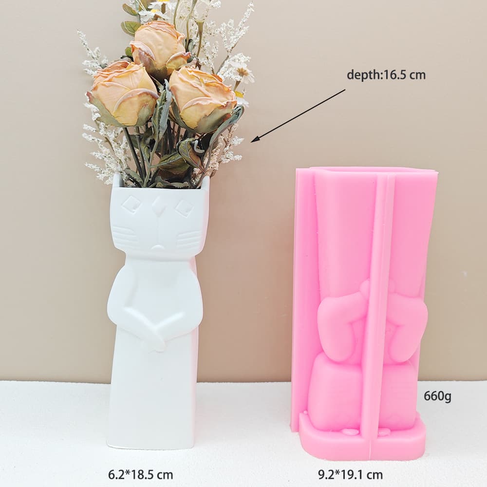 Cat Face Art Hollow Plaster Vase Silicone Mold Jesmonite Epoxy Resin Concrete Vase Mold