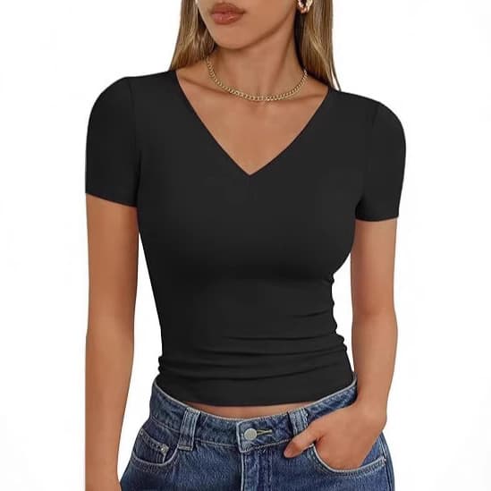 Independent Station Hot Selling Women's Short Sleeve T-Shirt Casual Breathable Fashion Trend Comfortable V-Neck Top Amazon New