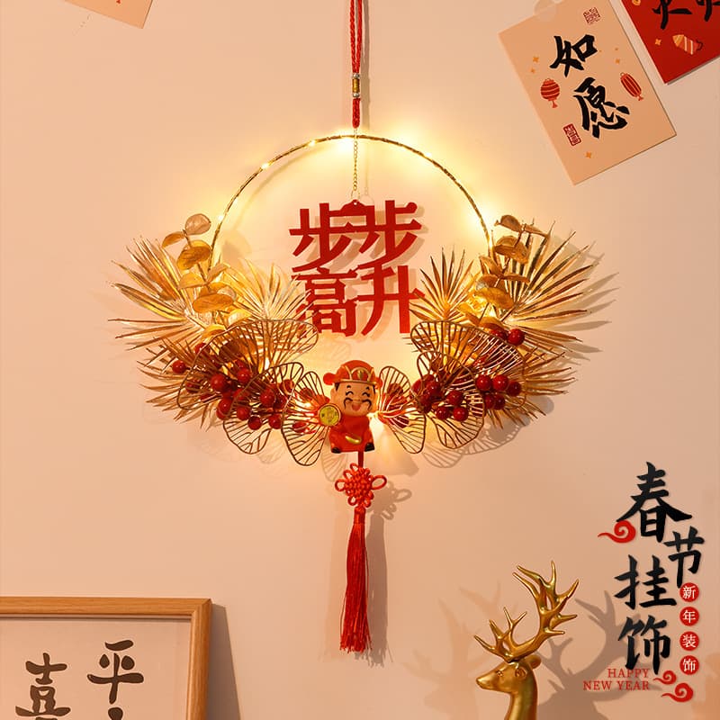 Year of the Horse Decorative Hanging Ornament 2026 New Year Wreath Fu Character Door Hanging for Living Room Entryway, Spring Festival Scene Supplies