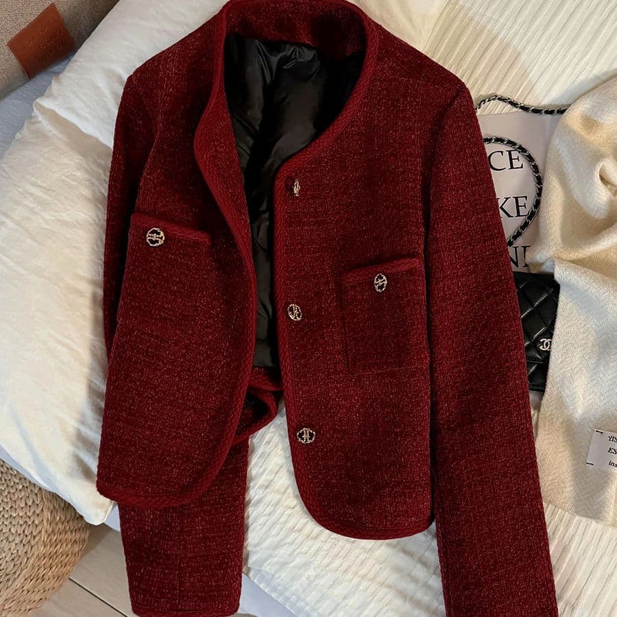 Winter Thickened Short Style Women's Jacket 2025 New Fashion Small Fragrance Wind Red Wine Color Inner Thickened Coat for Short