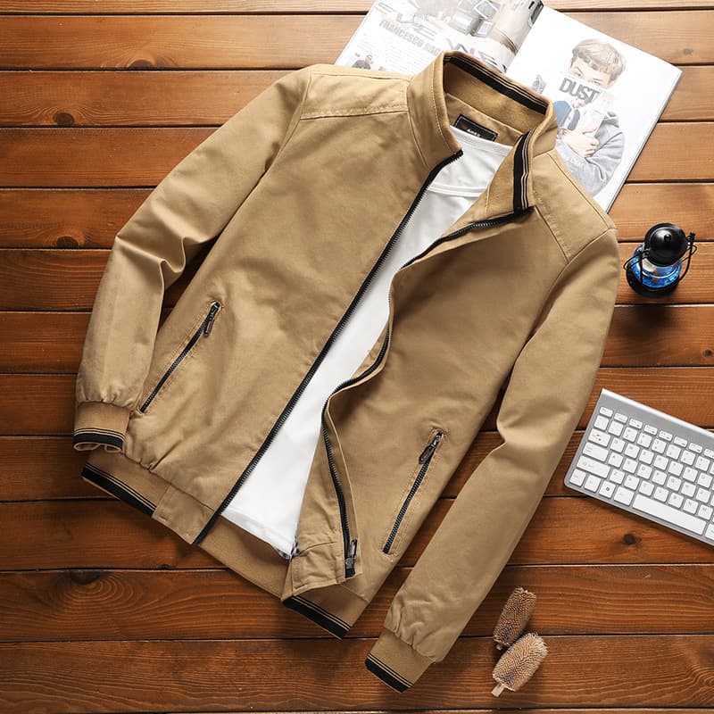 Cross-border Douyin Kuaishou live broadcast popular stand-collar jacket men's autumn solid color waterproof and windproof top Hong Kong style jacket