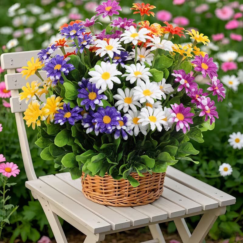 Factory Direct Artificial Flowers Spinach Chrysanthemum Daisy Bunches Fake Flowers Chamomile Living Room Garden Outdoor Decorative Bouquets