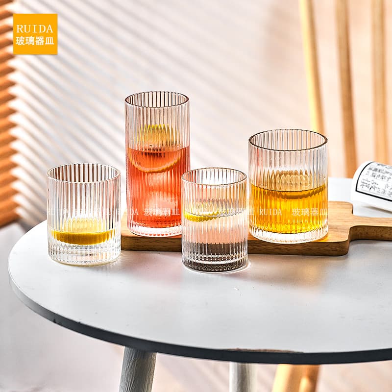 Striped Cocktail Glass Long Drink Glass Long Island Iced Tea Glass Drink Juice Cup Straight Collins Glass Begonia Flower Glass Cup