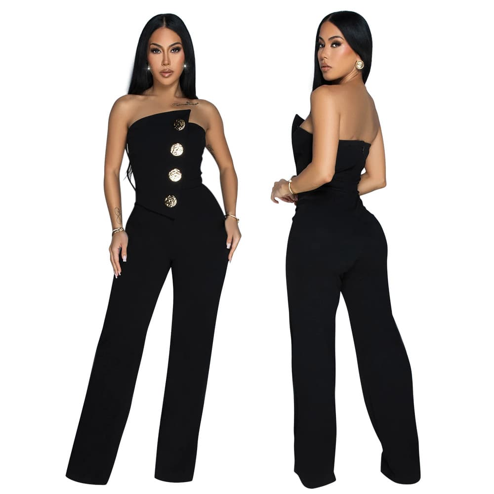 CY901466 New European and American Amazon Export Style Strapless Irregular Design Loose Wide-Leg Jumpsuit