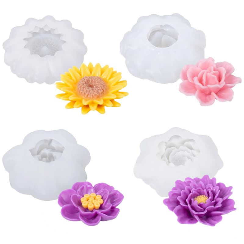 3D Flower Silicone Mold DIY Peony Rose Aromatherapy Candle Resin Ornament Drop Glue Silicone Mold
