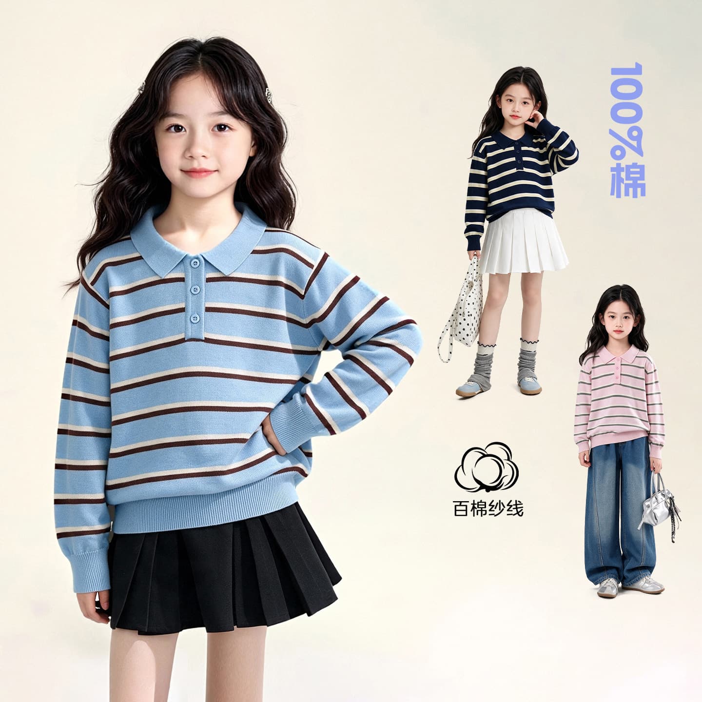 Tutu Elephant Girls' Sweater 2026 Autumn Winter New Children's Pure Cotton Knit Top POLO Collar