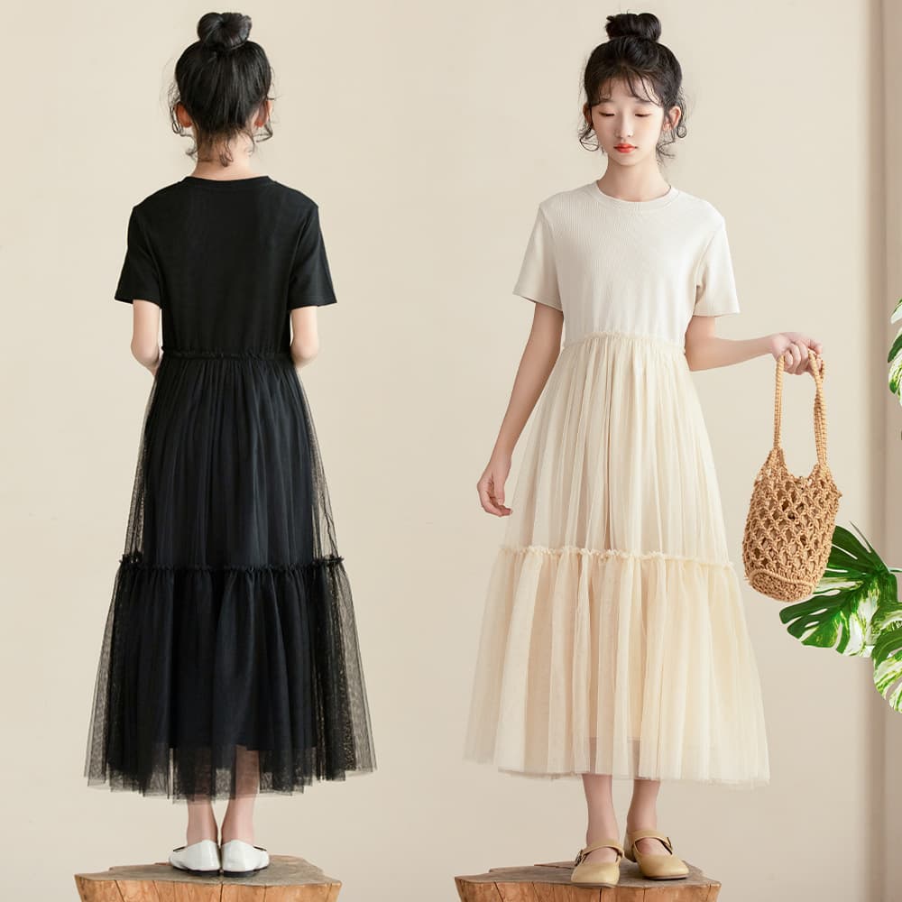 Princess Style Long Sleeve Cotton Dress for Girls High Quality Performance Gown Mesh Patchwork Skirt Elegant Sweet Large Size