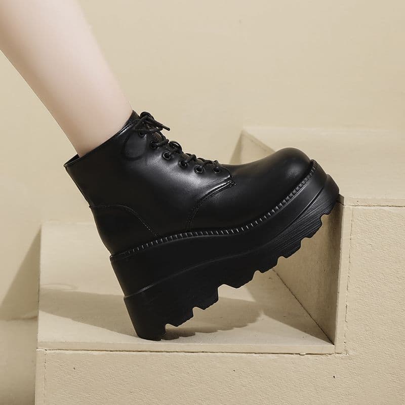 Petite Platform Martin Boots for Women 2024 Fall New High Heel British Style Streetwear Wedge Sole Short Boots