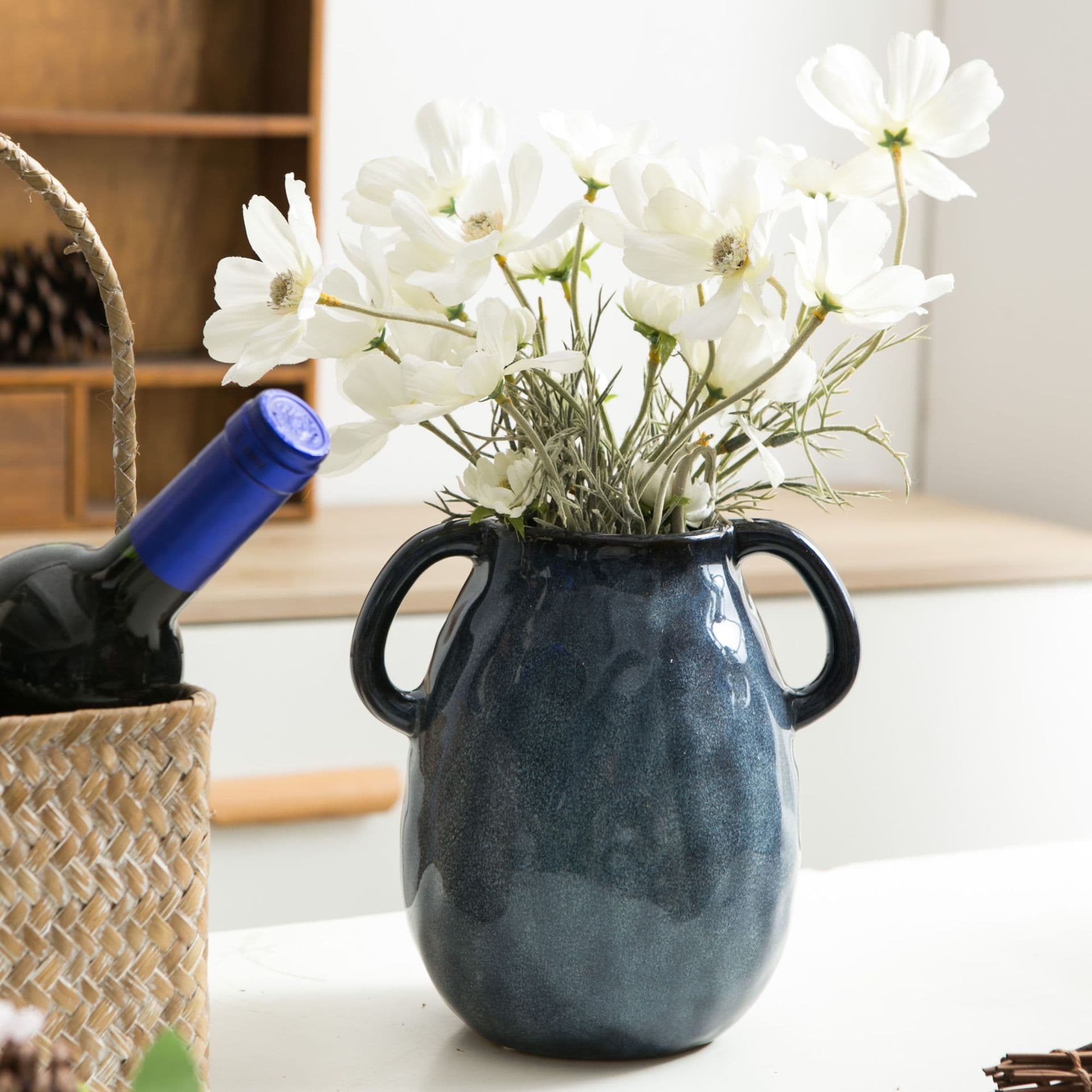 Cross-border Ins Style Double-Ear Kiln-Change Vase for Desk, Living Room, Bedroom, Balcony, Dried Flowers, Artificial Flowers, Fresh Flowers