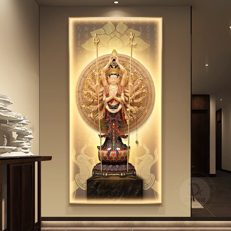 Thousand Hands Thousand Eyes Guanyin Hanging Picture, New Chinese Style Bodhisattva Portrait, Zen Entrance Decorative Painting, Worship Buddha Image Mural Light