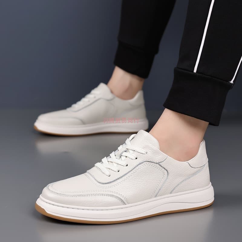Top Grain Leather Men's Shoes 2025 New Genuine Leather White Sneakers Men's Casual Leather Shoes Breathable Versatile Plimsolls Trendy