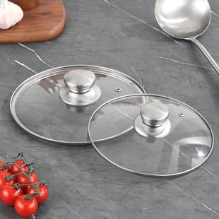 13-28/35cm Universal Tempered Glass Lid for Wok, Home Transparent Flat Bottom Soup Pot Steamer Lid Without Top Knob