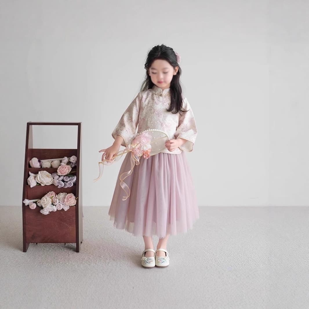 Hanfu New Chinese Style Set 2026 Autumn Two-Piece Kids Chinese Traditional Fall Outfit Purple Long Sleeve