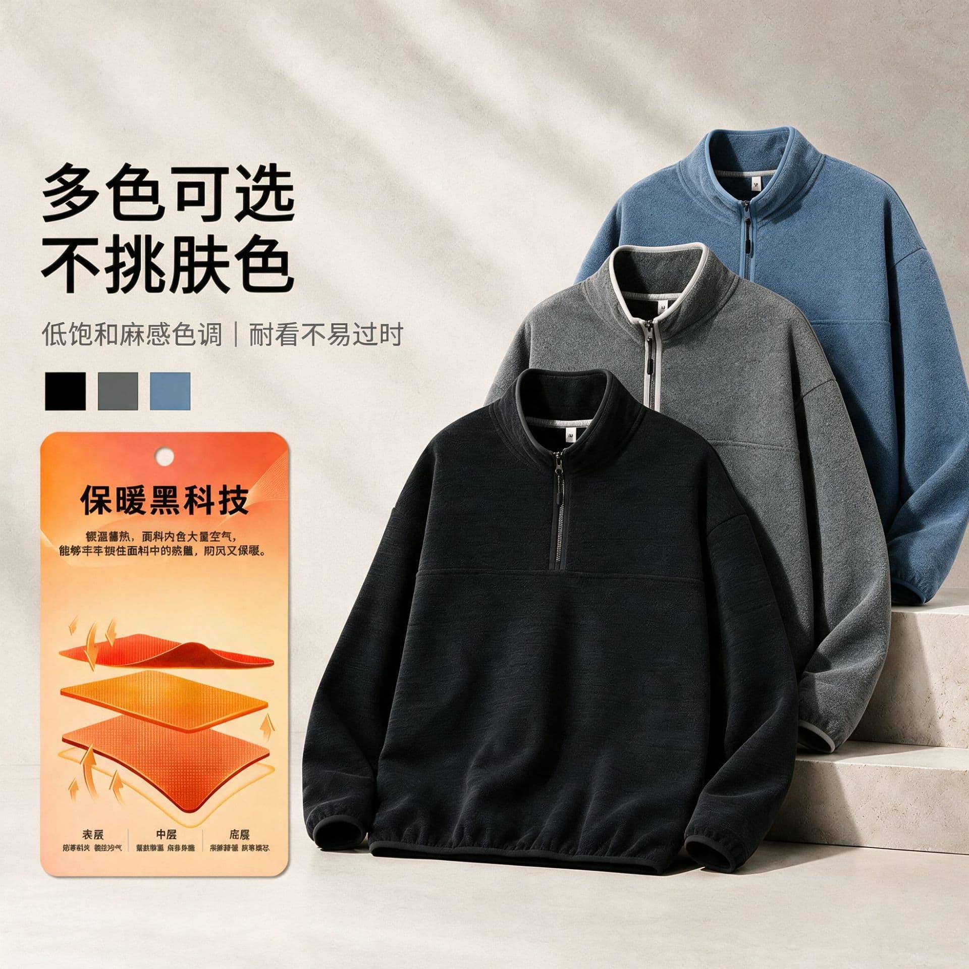 Men's Fleece Half-Zip Stand Collar Sweatshirt Drop Shoulder Loose Fit Contrast Trim Drawstring Hem Casual Pullover