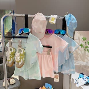 2026 Summer New Kids Quick-Dry Sports Set Ice-Feel Mesh Breathable Two-Piece Boys Girls Short Sleeve Outfit
