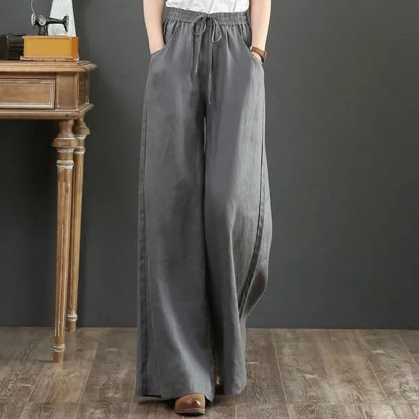 2026 Spring and Summer Literary Cotton and Linen Feel Women's Pants Loose Large Size Wide Leg Pants High Waist Floor-Mopping Pants Trousers