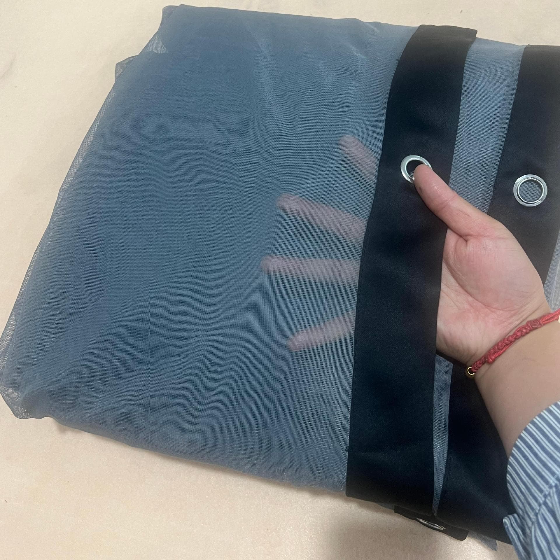 Gray Holographic Gauze Curtain with Hemmed Edges, Projection Screen, Stage Gauze Curtain for Performances, Customizable Projection Size