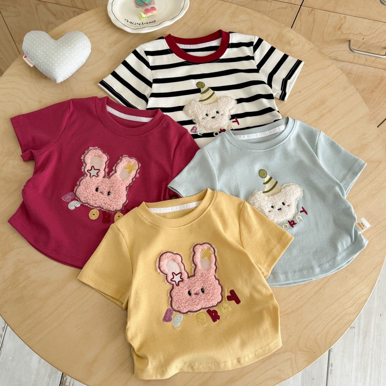 2026 New Stylish Cartoon Rabbit Short-Sleeve T-Shirt for Girls, Summer Round-Neck Embroidered Top Trendy T-Shirt