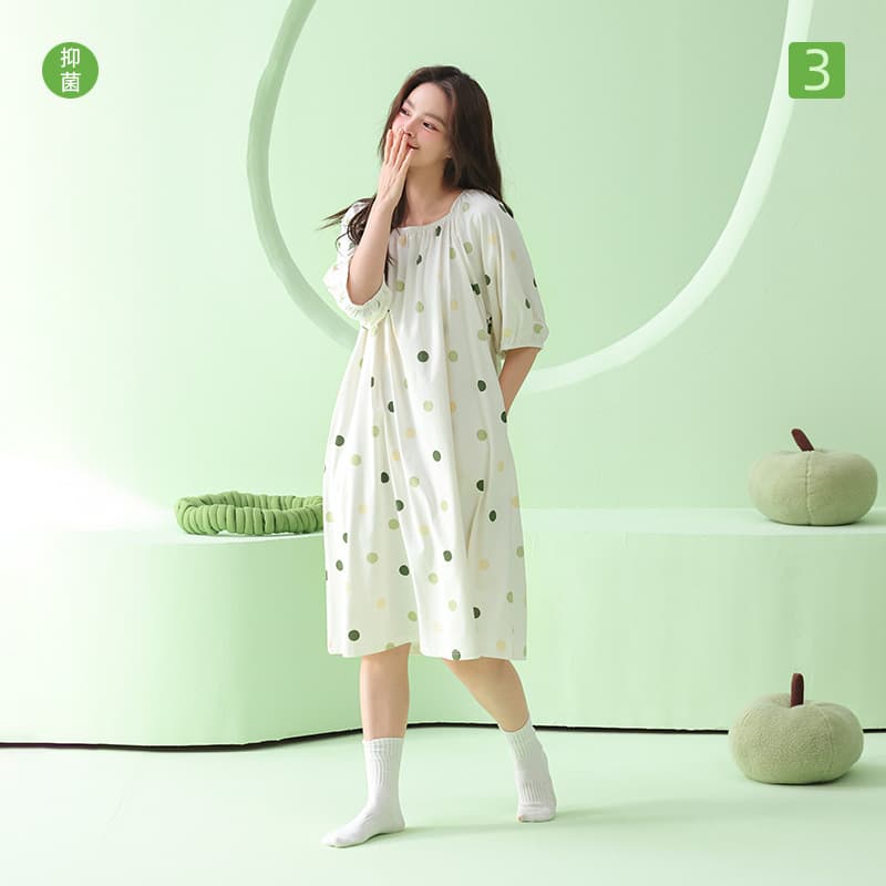 [Antibacterial Xinjiang Cotton] Class A Pure Cotton Nightgown Women's Summer Short Sleeve Long Dress Loungewear Plus Size Loose Fit
