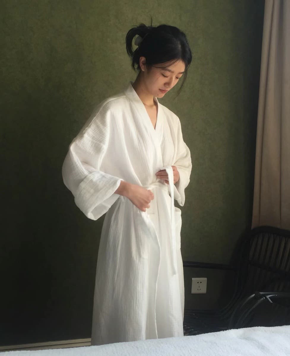 Three-Layer Gauze Belt Couple Bathrobe, Pure Cotton Gauze Women's White Robe, Plus Size All-Cotton Bathrobe, Homewear Long Robe