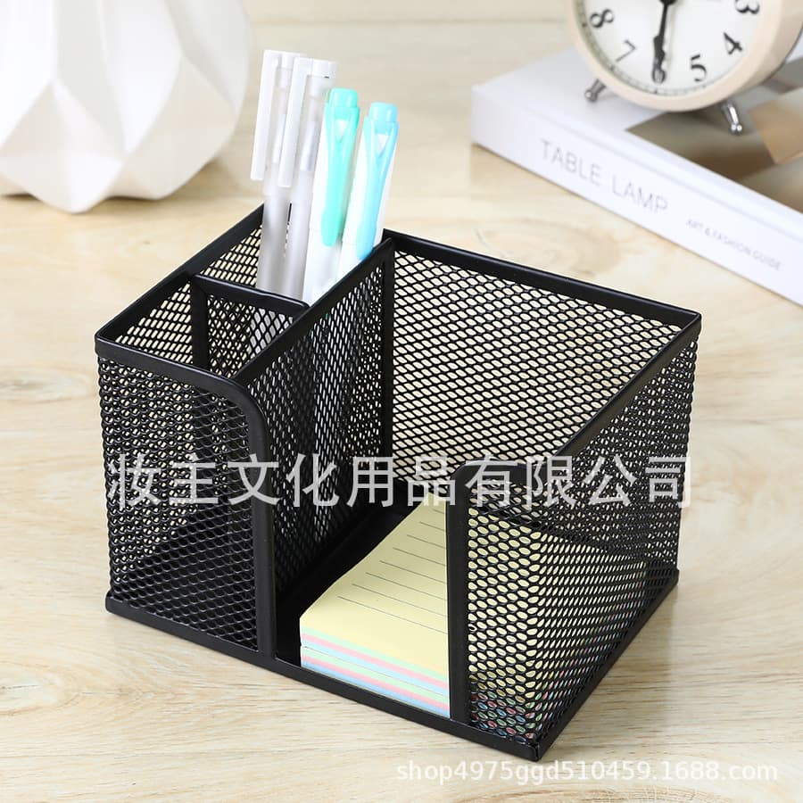 Creative multifunctional metal desktop storage square pen holder, high-capacity wholesale storage box