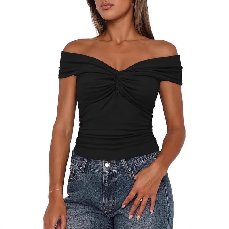 Women's Summer Twist Knot Front Off-Shoulder Tank Top Cap