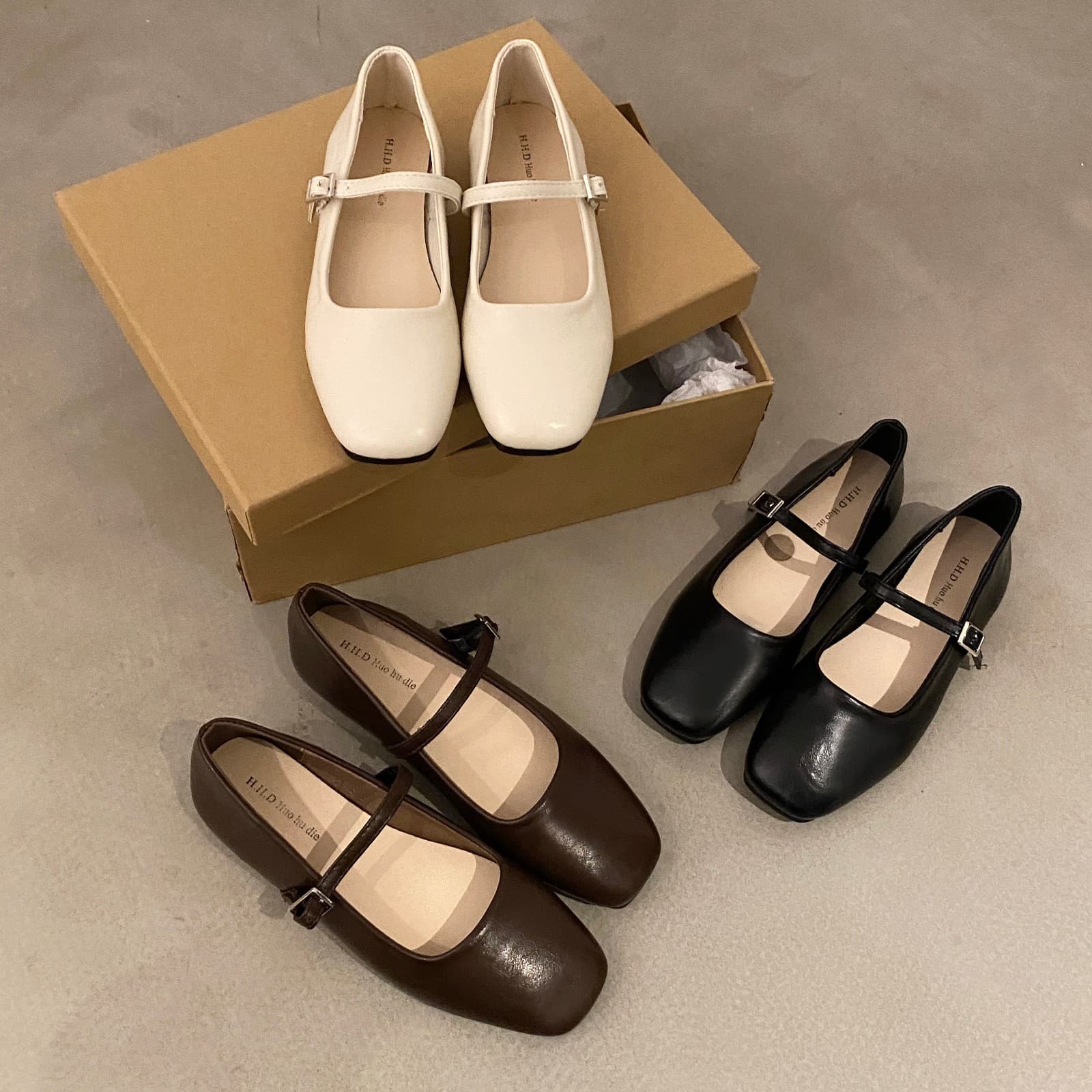French Mary Jane Shoes for Women, 2024 New Summer Low Heel Leather Flat Shallow Mouth Shoes for Dresses