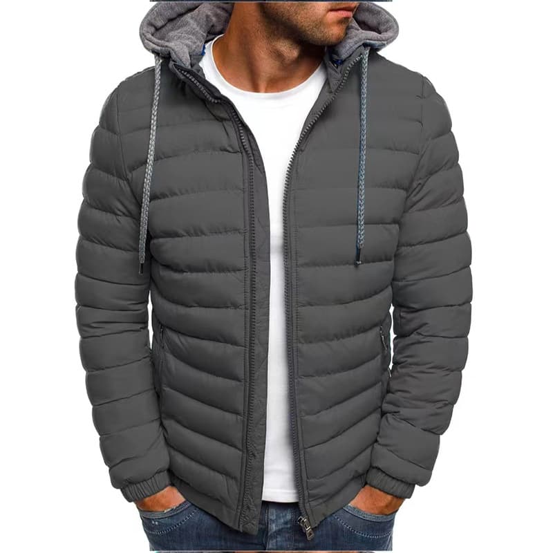 Foreign trade 2024 winter new down cotton jacket men's European size solid color hooded thickened cotton coat loose men's cotton jacket